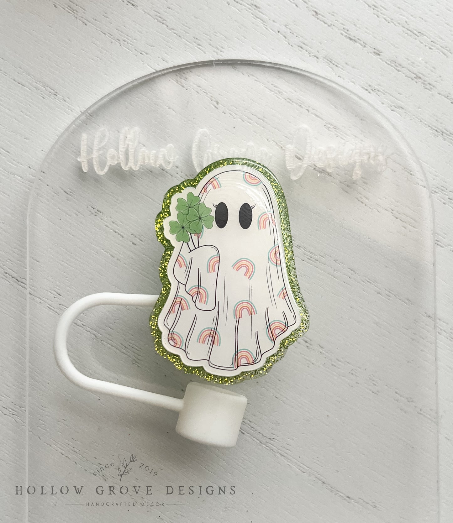 St. Patricks Day Ghost Straw Topper | Handmade Tumbler Accesories | Straw Topper for Stanley Tumbler