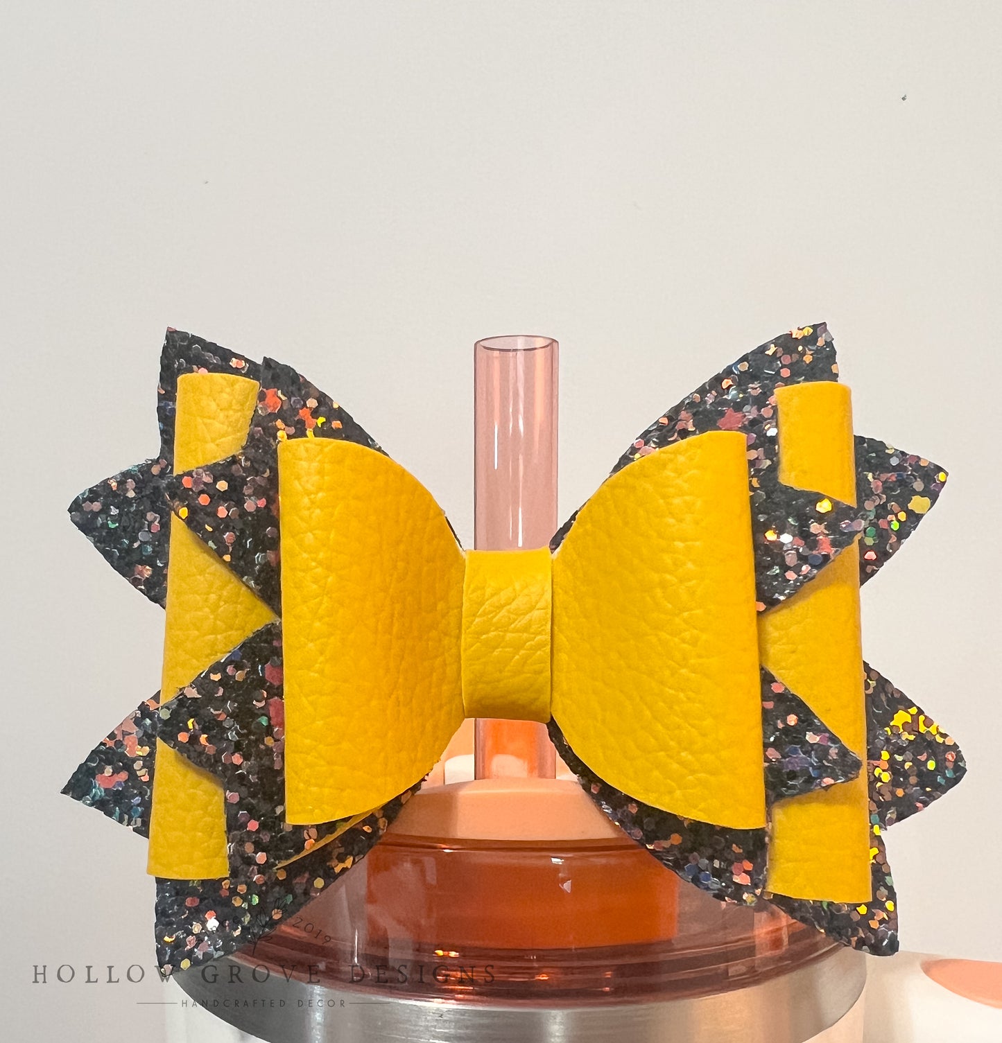 Yellow and Black Sparkle Tumbler Bow