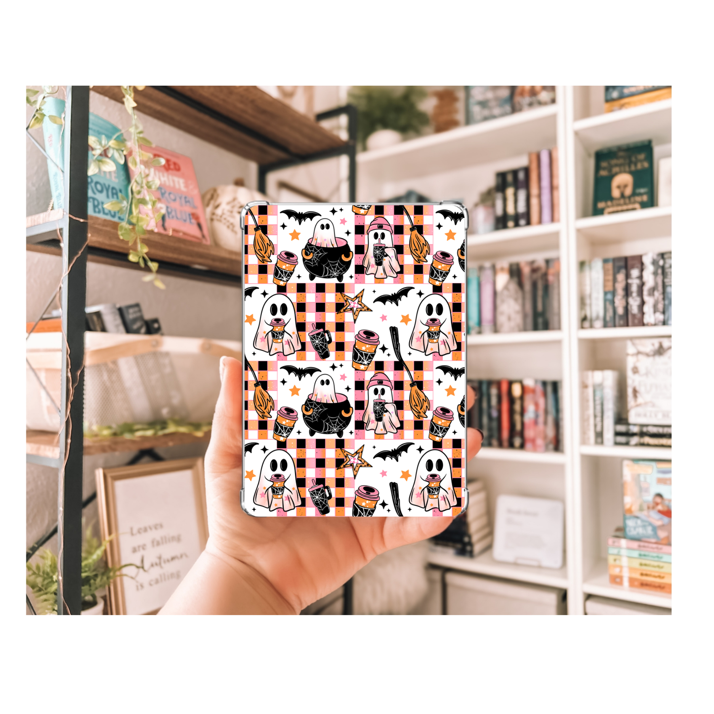 Ghostie Halloween Checker Kindle Insert | Clear Kindle Case Insert | Spooky Skull Decor | Gift for Book Lover| Halloween Kindle Decor