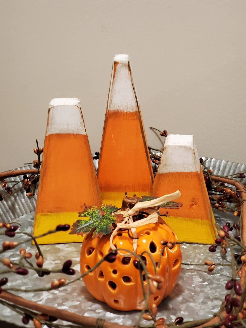 Rustic Candy Corn | Fall Decoration | Fall Tiered Tray Decor | Fall Accents | Candy Corn Decor