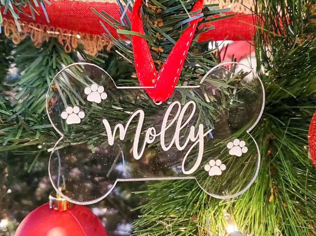 Dog Bone Christmas Ornament, Pet Christmas Ornament, Personalized Dog Ornament
