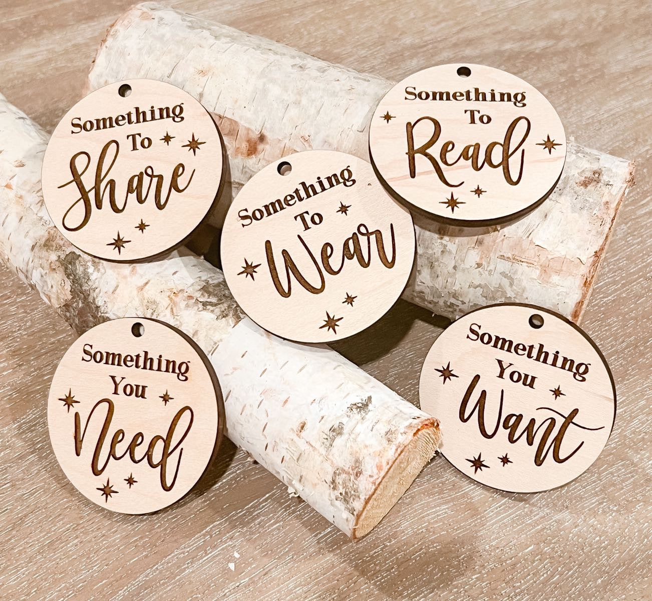 Christmas Gift Tags | Wooden Gift Tags | Want, Need, Read, Wear, Share Tags | Five Rule Gift Tags
