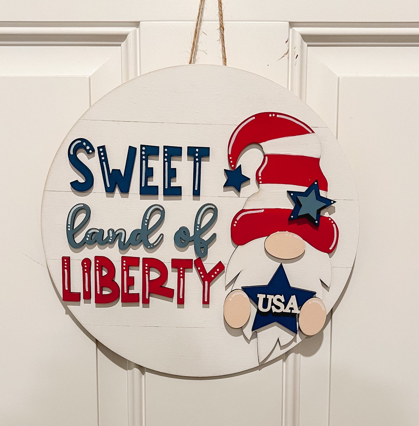 Sweet Land of Liberty Gnome Door Hanger | Fourth of July and Independence Day Door Hanger | Summer Decor | Patriotic Decor