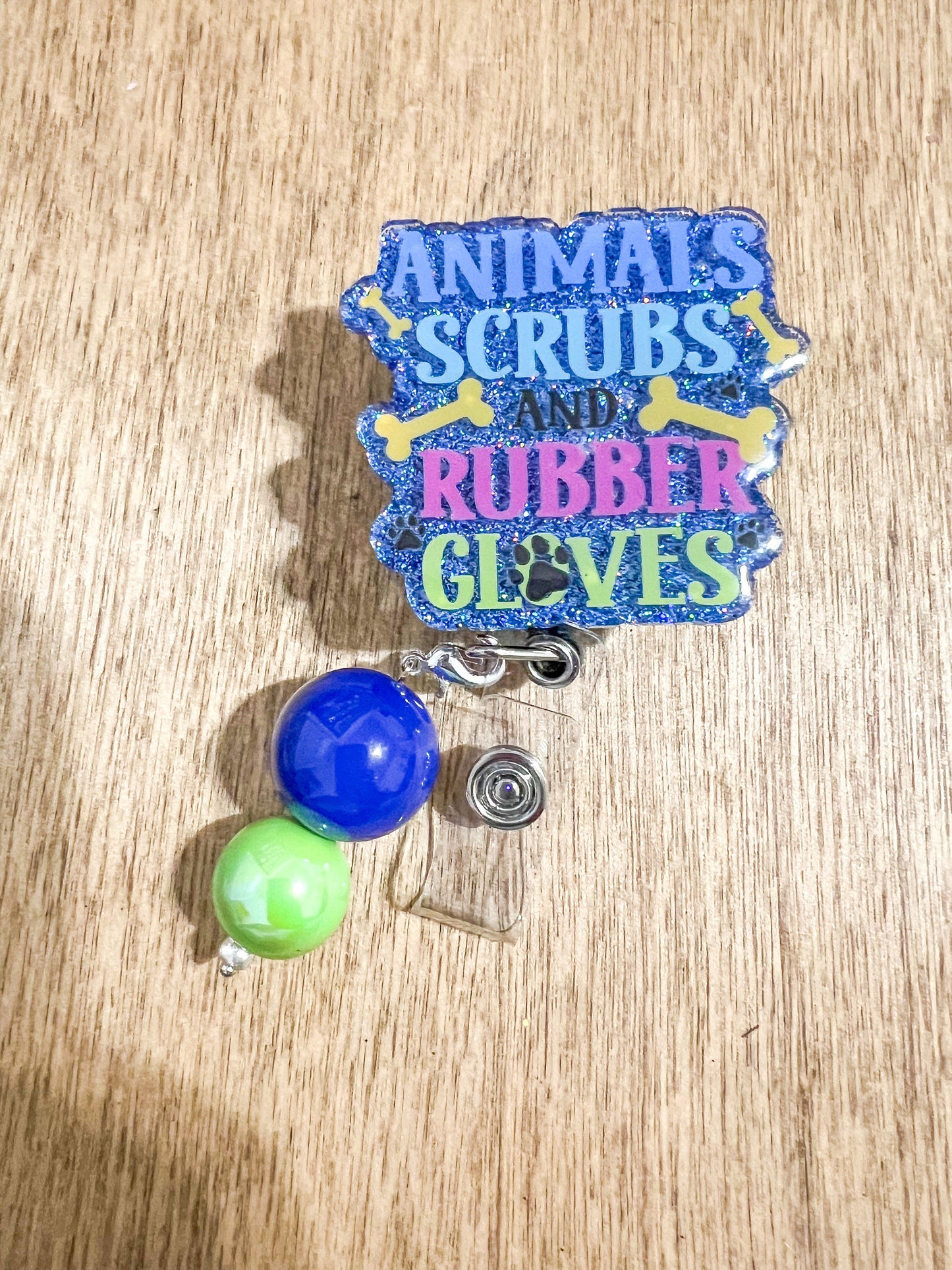 Animal Scrubs and Rubber Gloves Beaded Badge Reel| Vet Tech Badge Reel | Gift for Veterinary Student Interchangeable Badge Reel