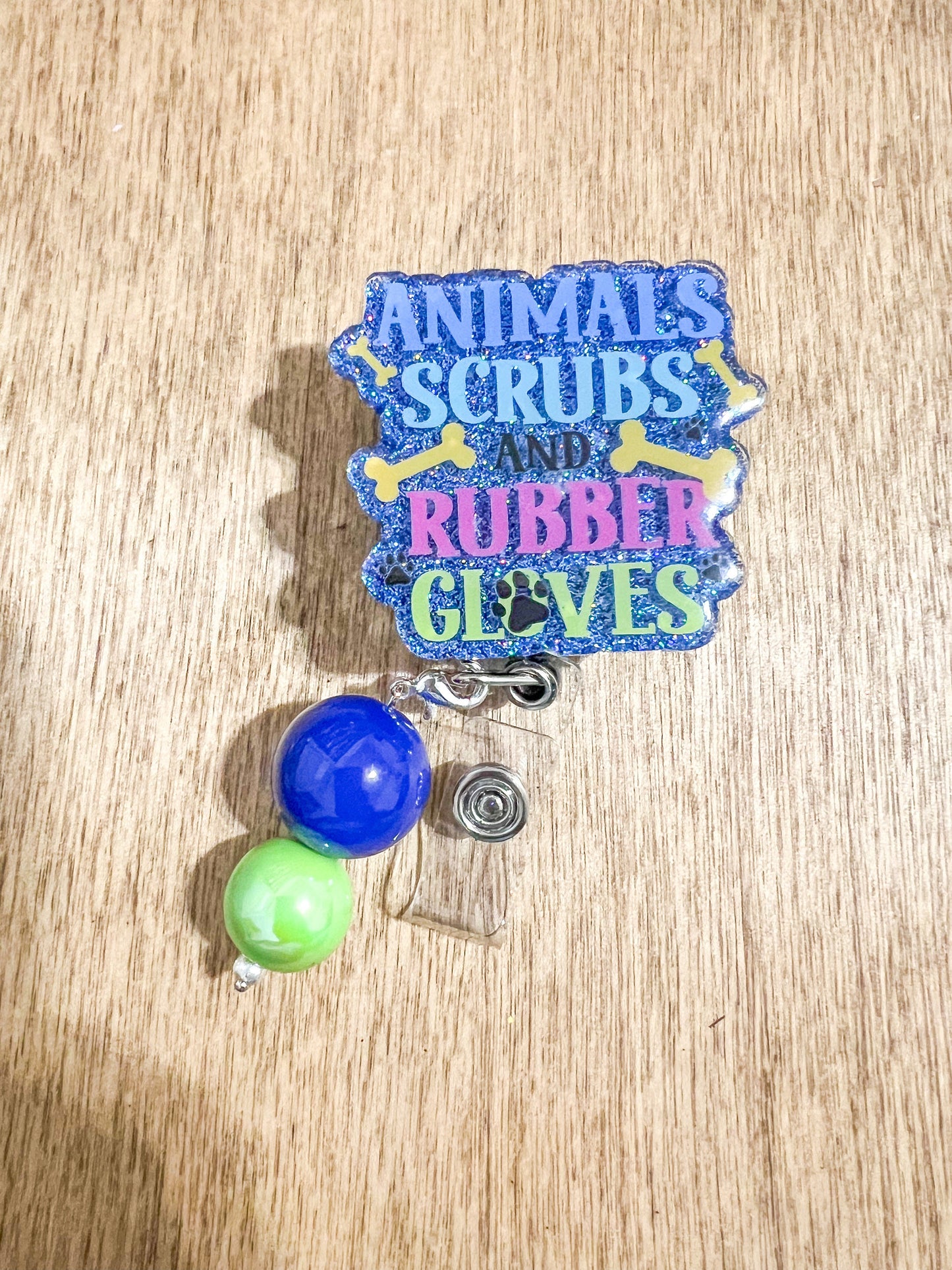 Animal Scrubs and Rubber Gloves Beaded Badge Reel| Vet Tech Badge Reel | Gift for Veterinary Student Interchangeable Badge Reel