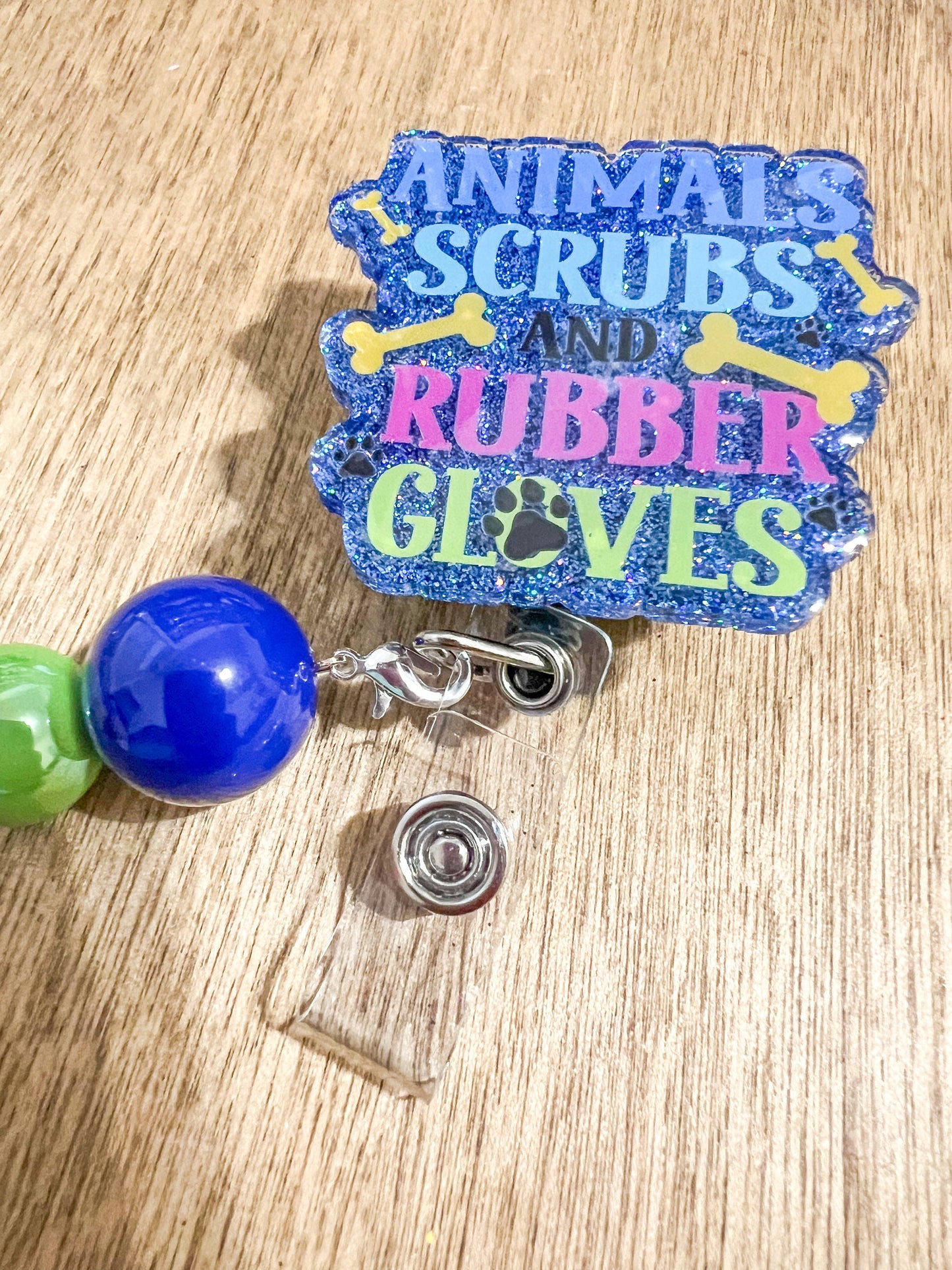 Animal Scrubs and Rubber Gloves Beaded Badge Reel| Vet Tech Badge Reel | Gift for Veterinary Student Interchangeable Badge Reel