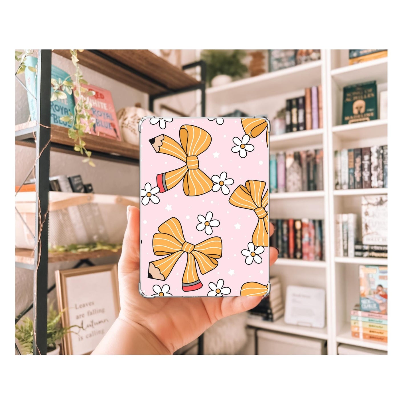 Pencil Bow Kindle Insert | Decorative Kindle Insert | Clear Kindle Case Insert | Book Girly Decor | Gift for Book Lover | Gift for Teacher