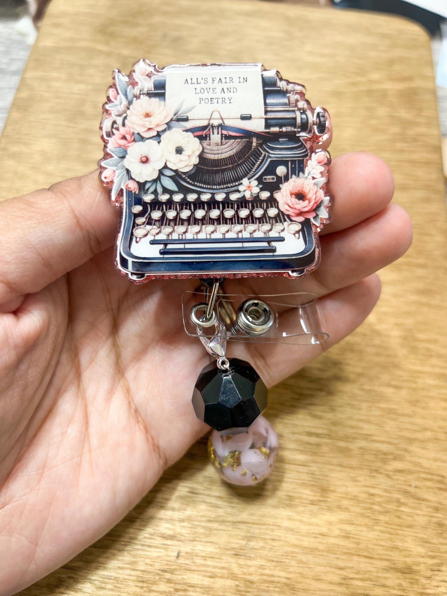 Alls Fair in Love and Poetry Typewriter Badge Reel| TTPD Badge Reel| ID Holder | Interchangeable Beaded Badge Reel