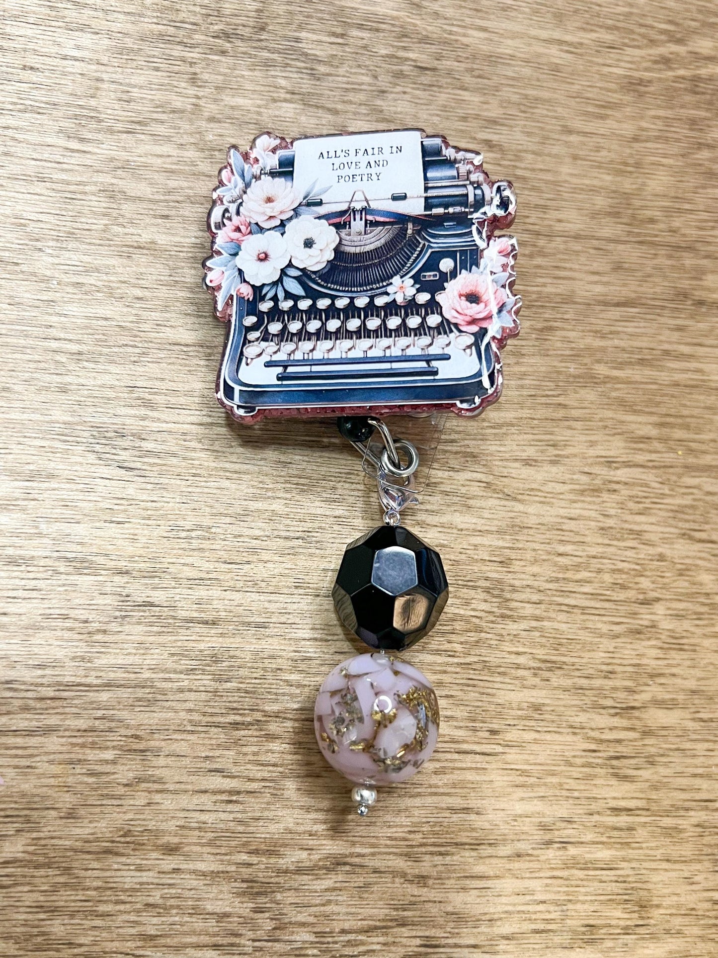 Alls Fair in Love and Poetry Typewriter Badge Reel| TTPD Badge Reel| ID Holder | Interchangeable Beaded Badge Reel