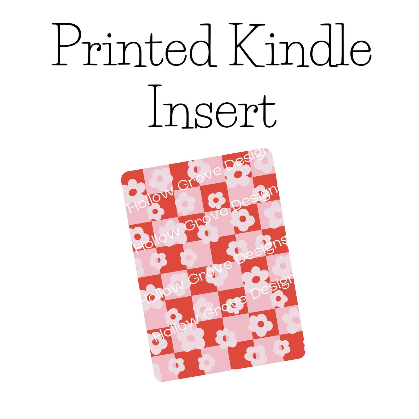 Pink and Red Checker Flower Kindle Insert | Decorative Kindle Insert | Clear Kindle Case Insert | Book Girly Decor | Gift for Book Lover