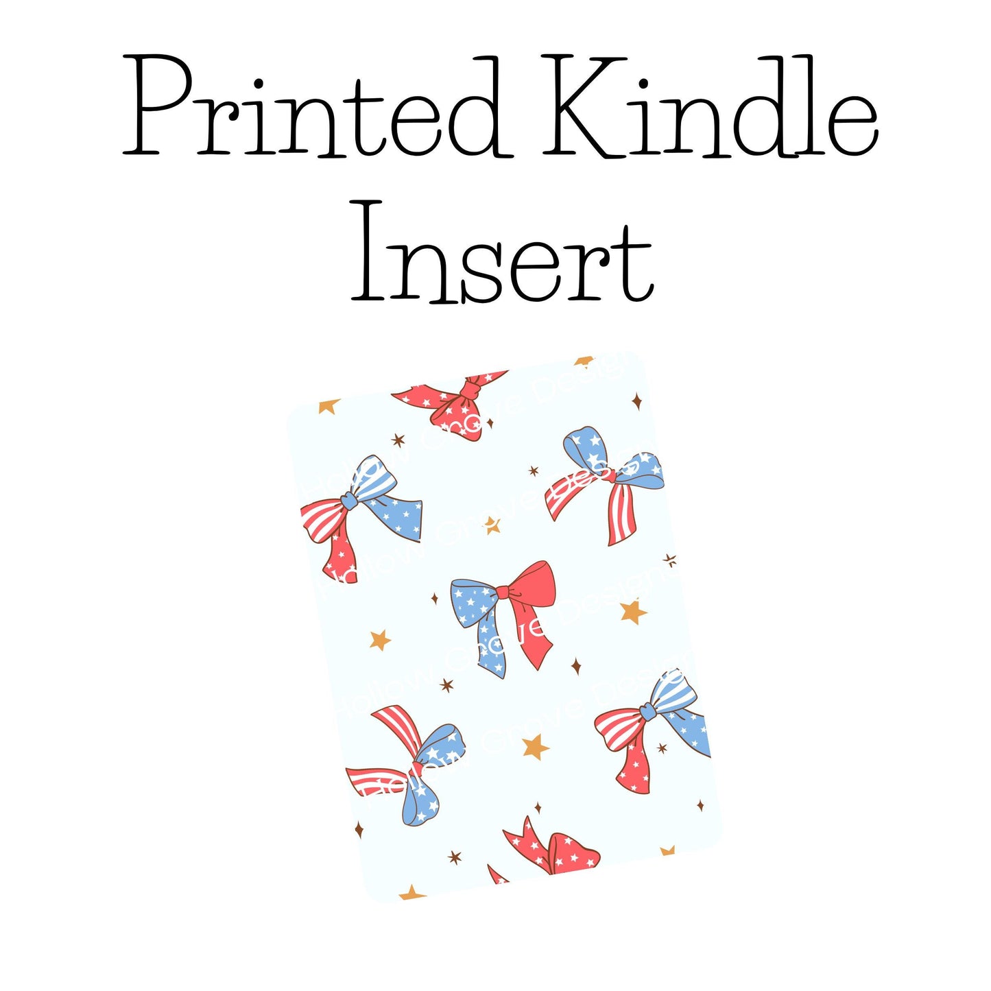 USA Bows Kindle Insert | Decorative Kindle Insert | Clear Kindle Case Insert | Book Girly Decor | Gift for Book Lover | Fourth of July Decor