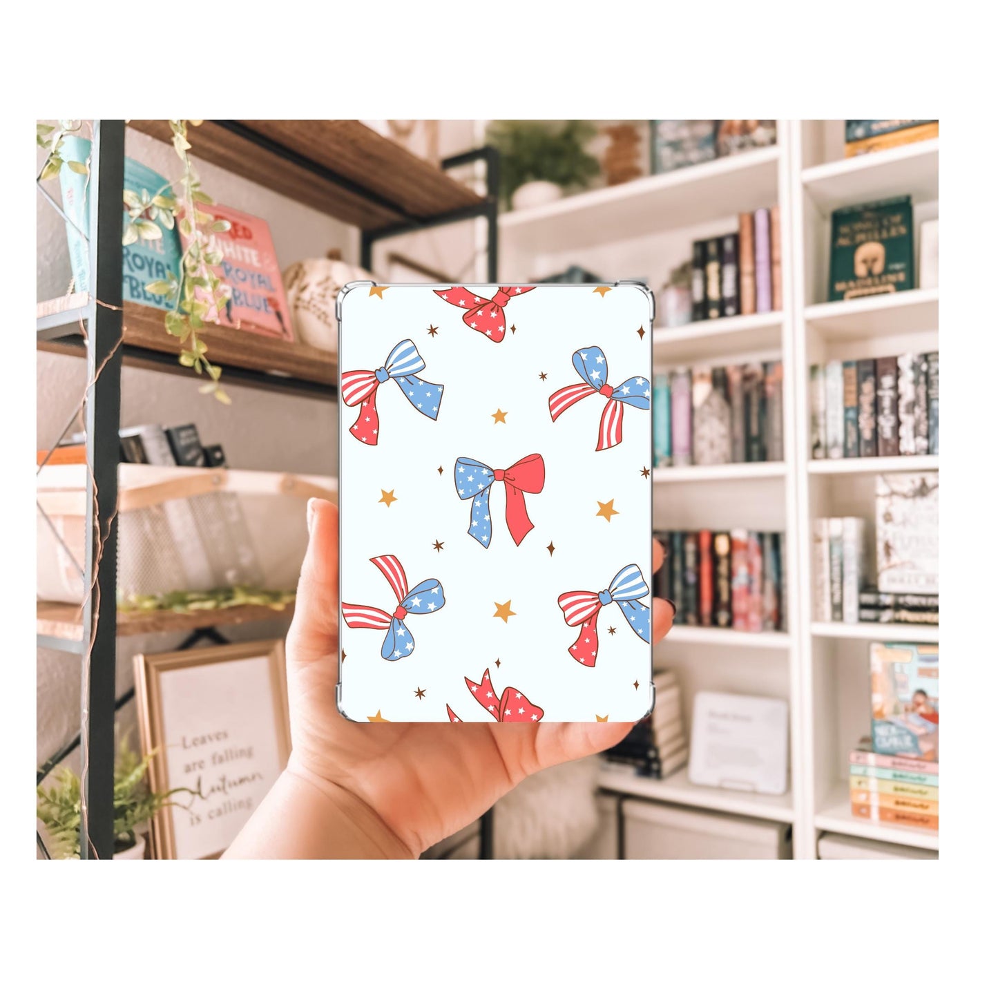 USA Bows Kindle Insert | Decorative Kindle Insert | Clear Kindle Case Insert | Book Girly Decor | Gift for Book Lover | Fourth of July Decor