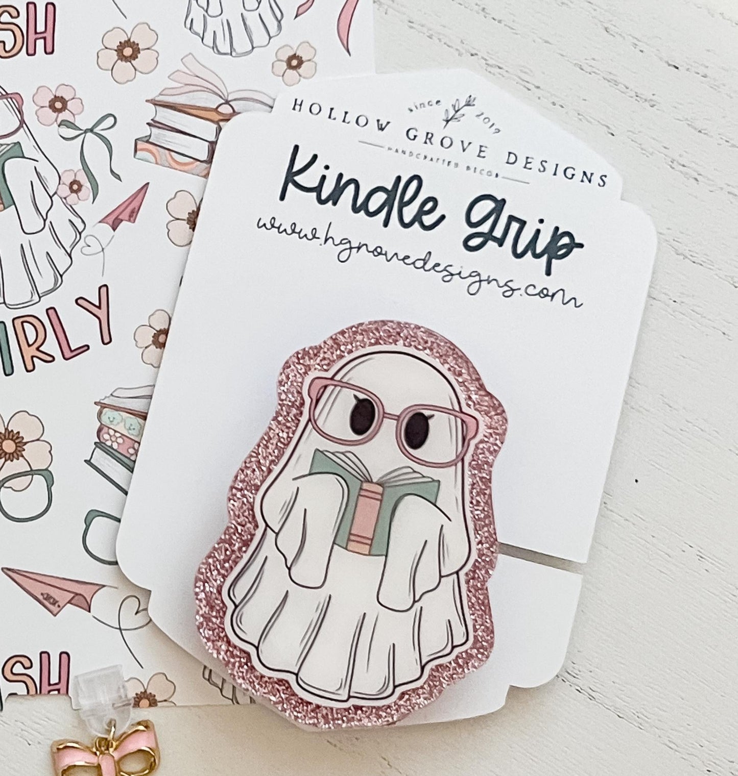 Bookish Ghosty E-Reader Grip | Custom Kindle Grip | Kobo Reader Grip | Bookish Accessories | Gift for Teacher | Lit Teacher Gift (Copy)