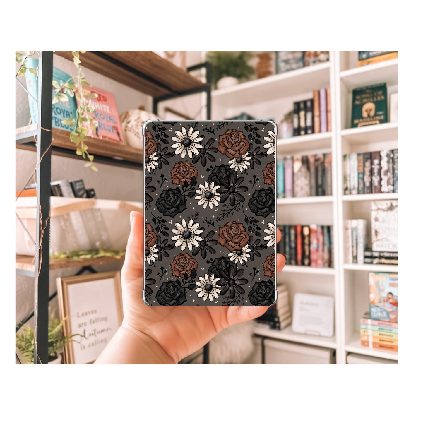Dark Floral Kindle Insert | Decorative Kindle Insert | Clear Kindle Case Insert | Gift for Book Lover | Fall Floral Kindle