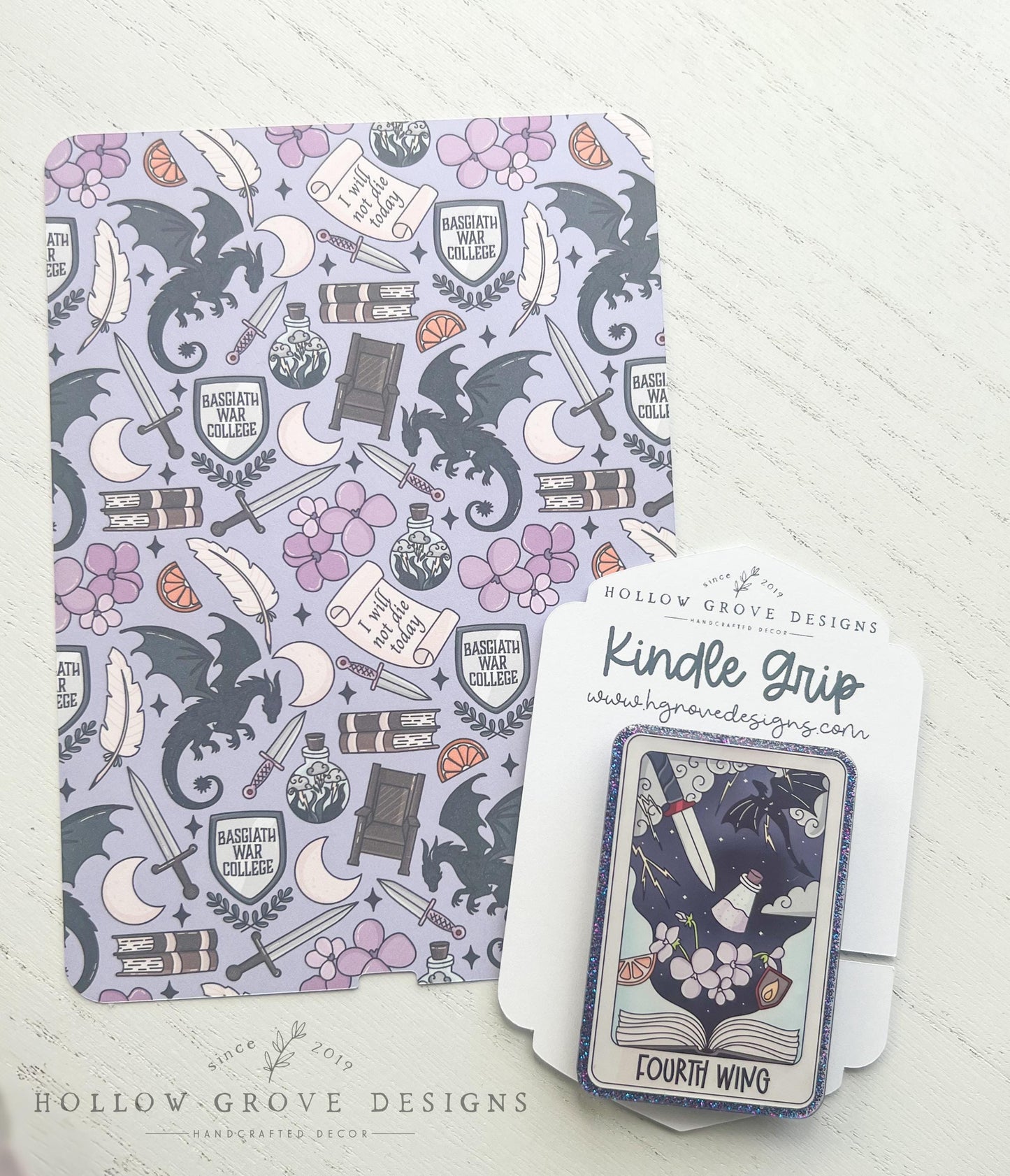 Fourth Wing Kindle Insert and Grip Set | E-Reader Accessories | Bookish Accessories | Gift for Book Lover | Device Grip