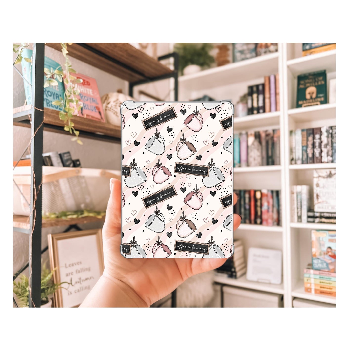 Coffee Is Brewing Kindle Insert | Decorative Kindle Insert | Clear Kindle Case Insert | Gift for Book Lover | Fall Floral Kindle