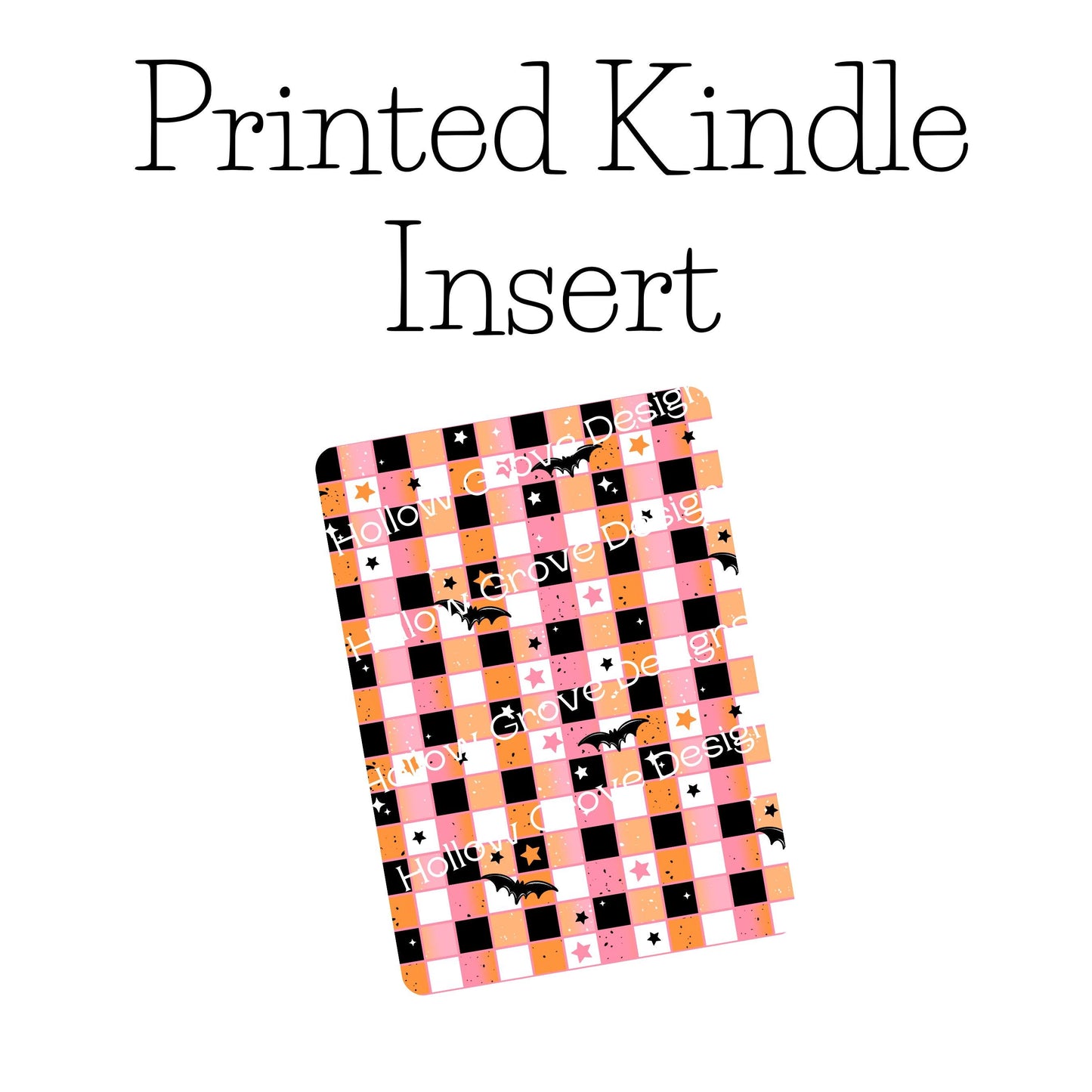 Halloween Checkered Bats Kindle Insert | Clear Kindle Case Insert | Spooky Skull Decor | Gift for Book Lover| Halloween Kindle Decor