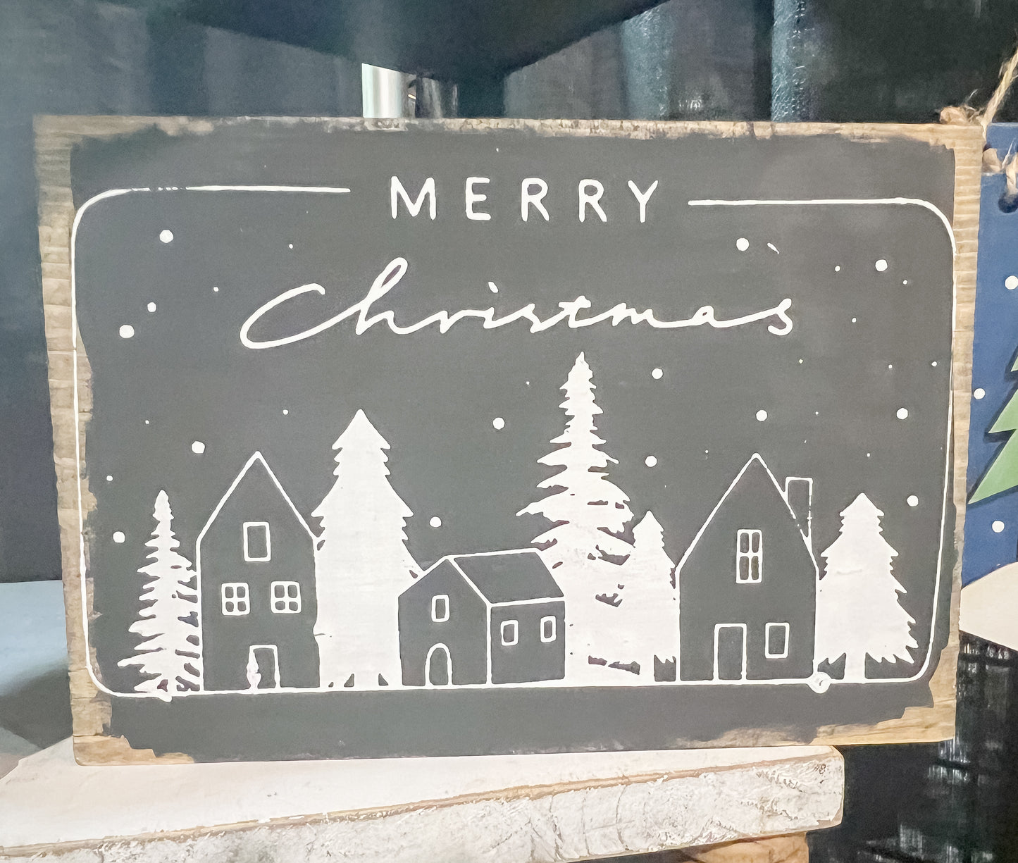 Vintage Winter Christmas Town Shelf Sitter Sign