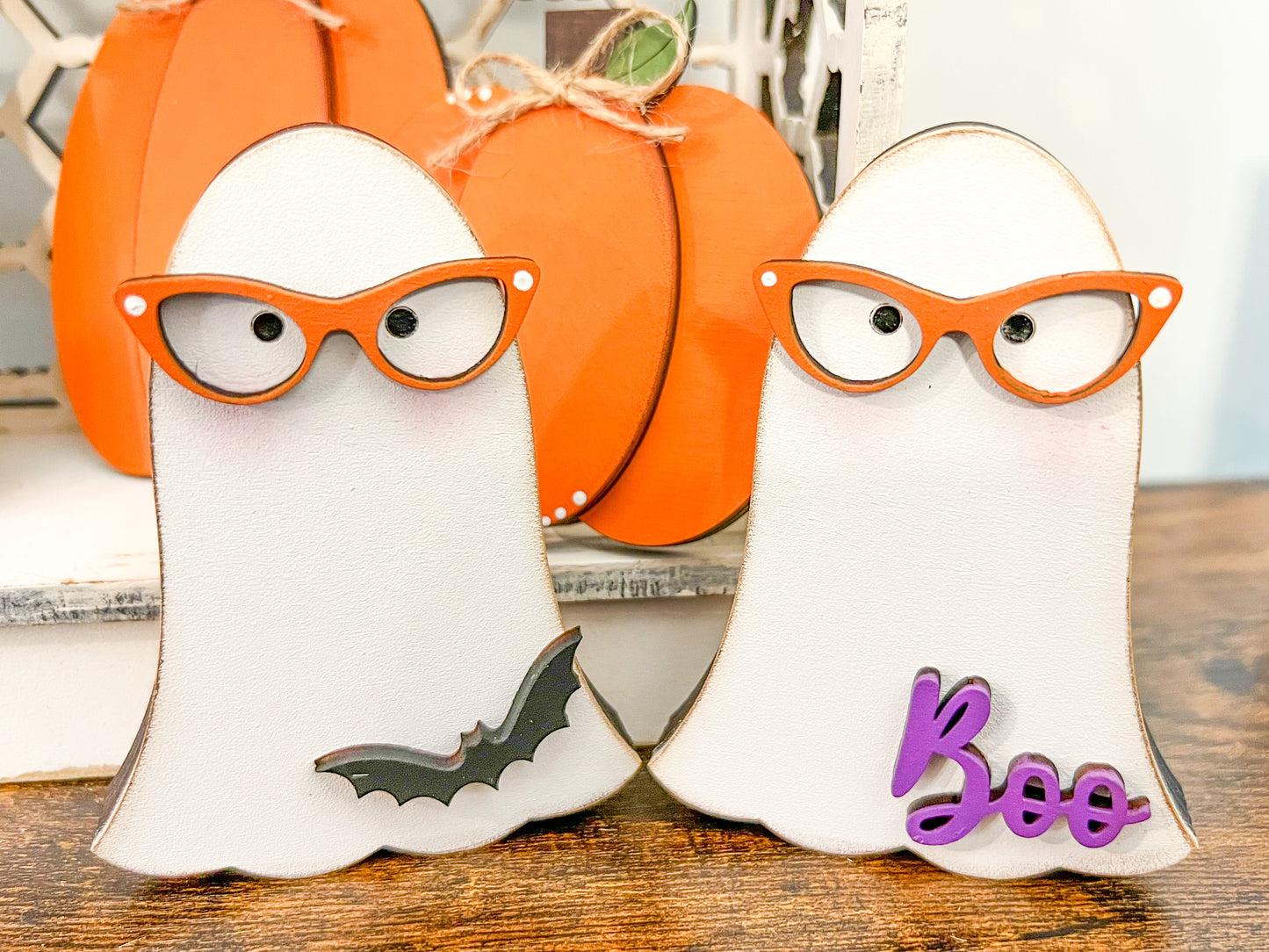 Nerdy Ghost Shelf Sitters | Chunky Ghost Tiered Tray Decor | Halloween Accents