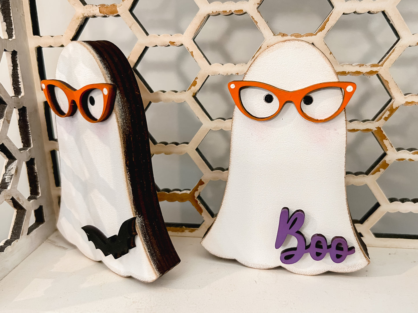 Nerdy Ghost Shelf Sitters | Chunky Ghost Tiered Tray Decor | Halloween Accents