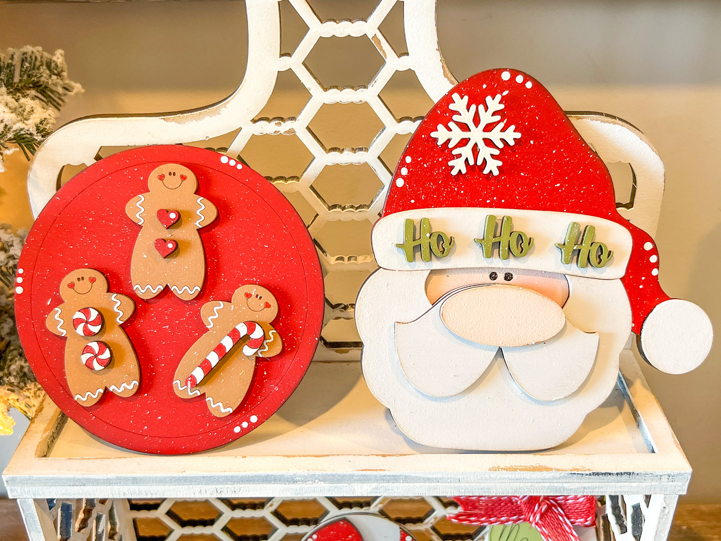 Santa and Mrs. Claus Tiered Tray Set | Christmas Tiered Tray Decor | Tray Decor