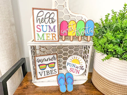 Hello Summer Tiered Tray Set | Lemonade Decor | Sweet Treat | Summer Decor