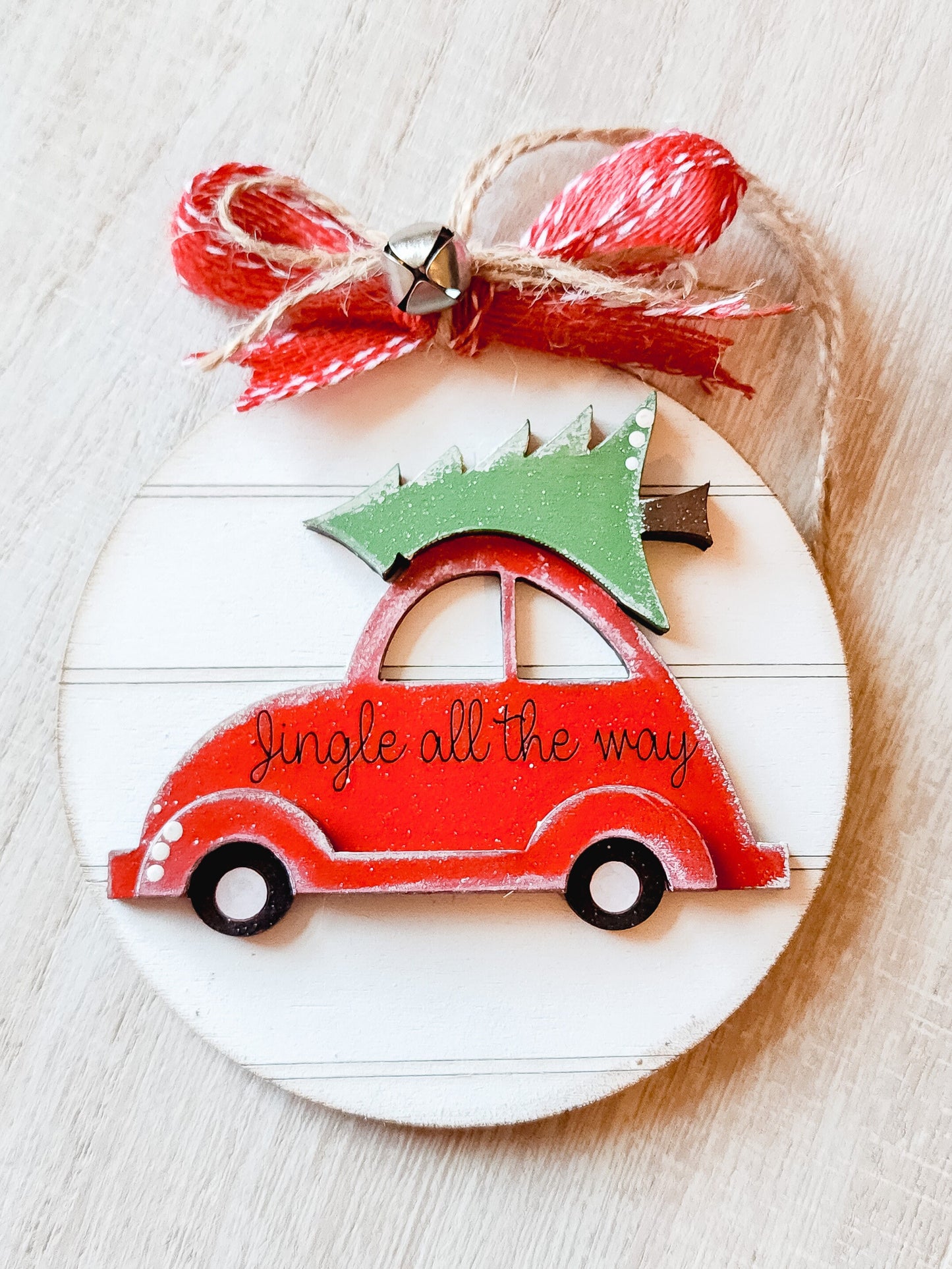 Jingle All The Way Ornament | Christmas Bug Ornament | Red Car Ornament