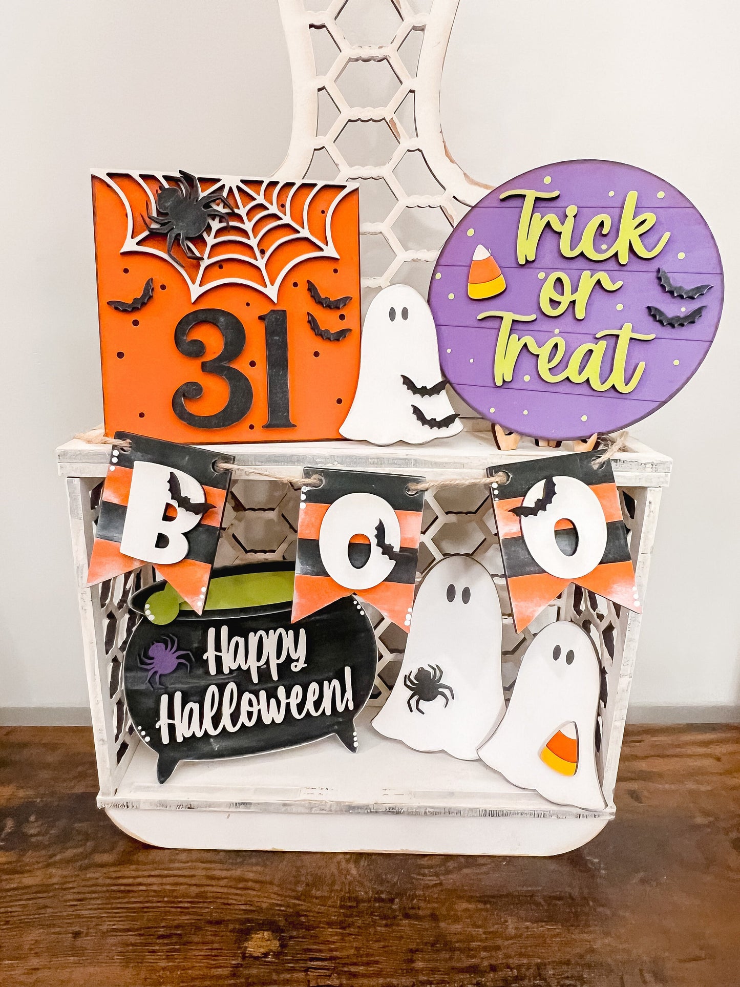 Trick or Treat Tiered Tray Set | Happy Halloween | Witches Cauldron Decor | Spooky Season Decor