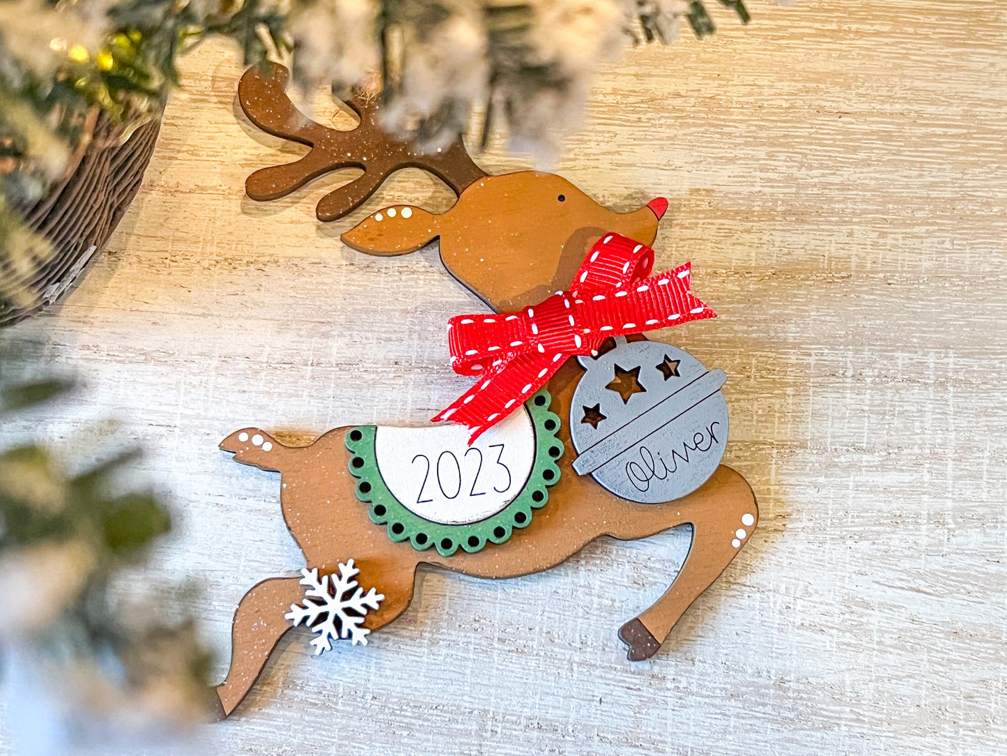 Personalized Reindeer Ornament | Baby Name Ornament | 2023 Ornament | Ornament Gift