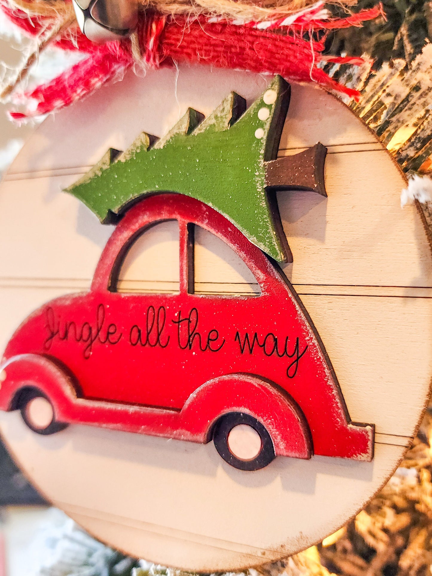 Jingle All The Way Ornament | Christmas Bug Ornament | Red Car Ornament