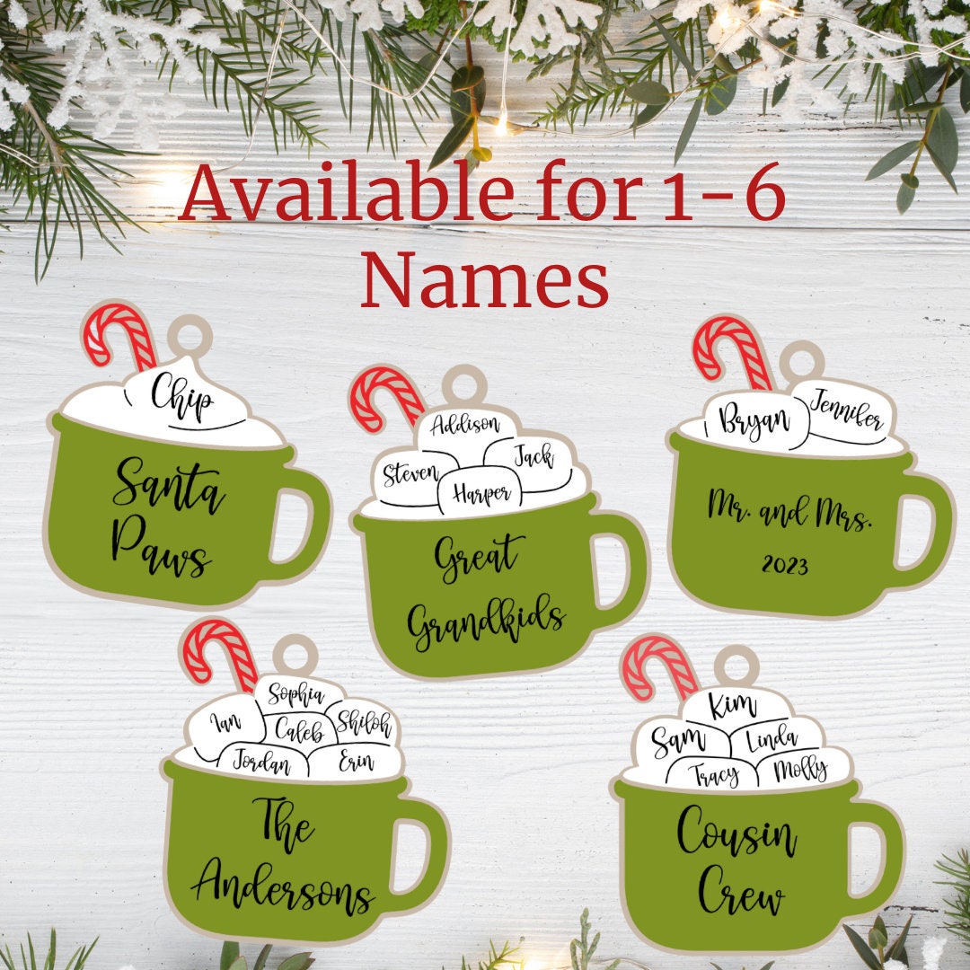 Personalized Hot Cocoa Ornament | Family Name Ornament | Grandparent Ornament | Custom Ornament | Pet Ornament