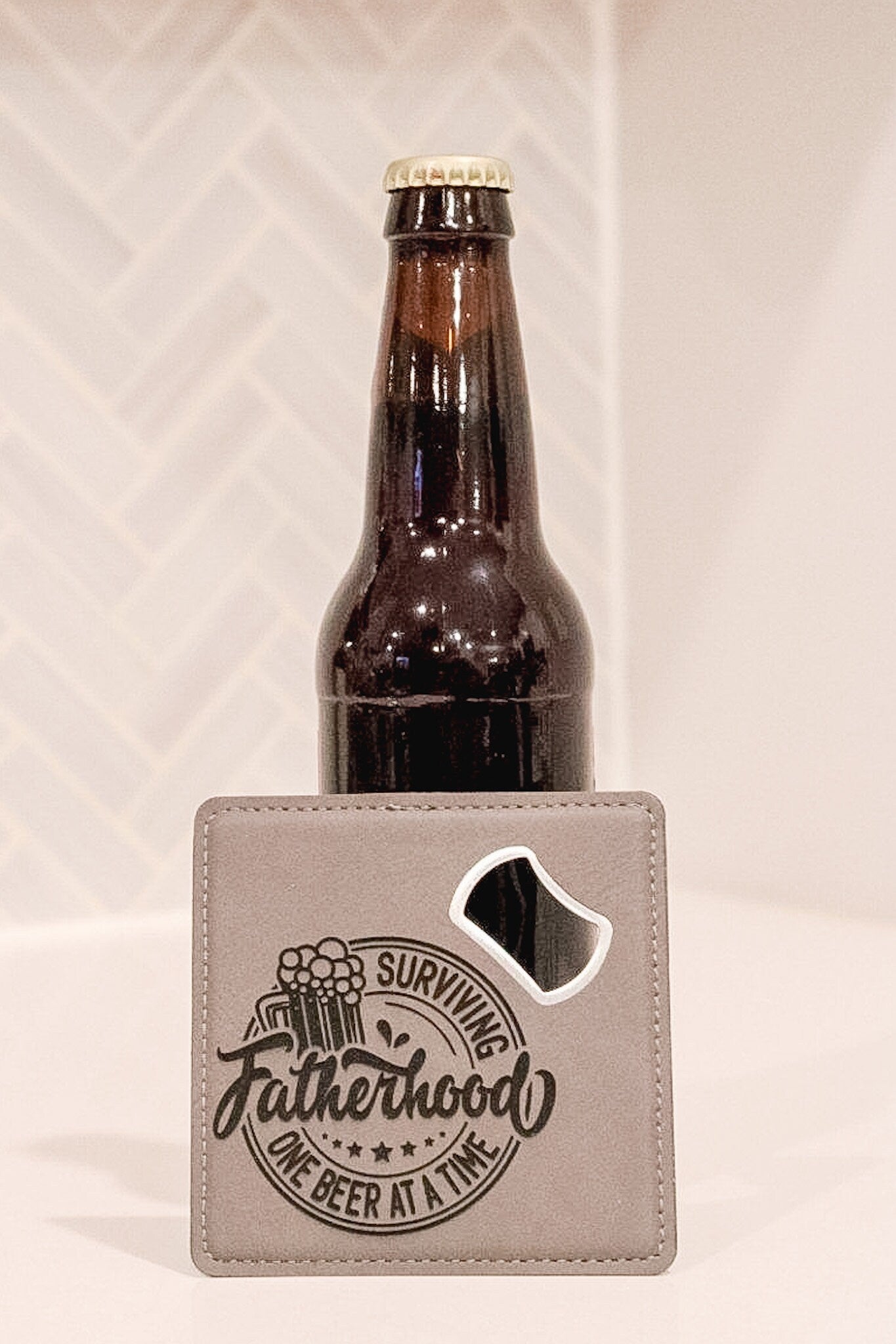 Surviving Fatherhood One Beer at A Time | Bottle Opener Coaster | Engraved Bottle Opener | Funny Fathers Day Gift | Gift for Beer Lover