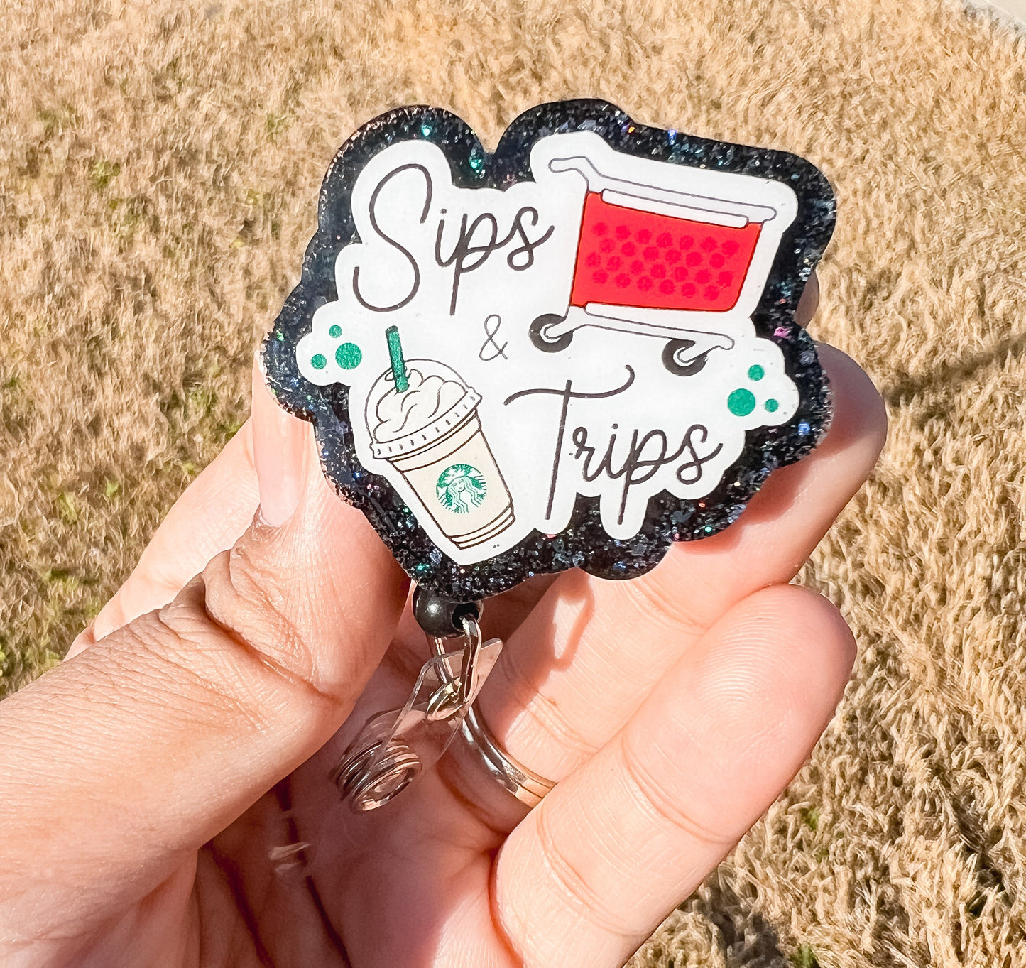 Sips and Trips Badge Reel | Funny Badge Reel | Retractable Acrylic Badge Reel | Sassy Badge Reel | ID Holder | Interchangeable Badge Reel