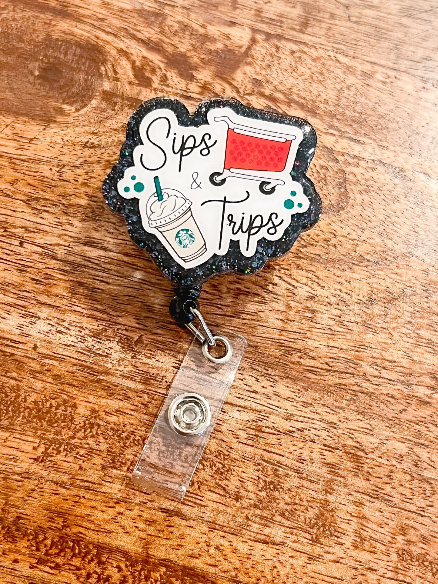 Sips and Trips Badge Reel | Funny Badge Reel | Retractable Acrylic Badge Reel | Sassy Badge Reel | ID Holder | Interchangeable Badge Reel