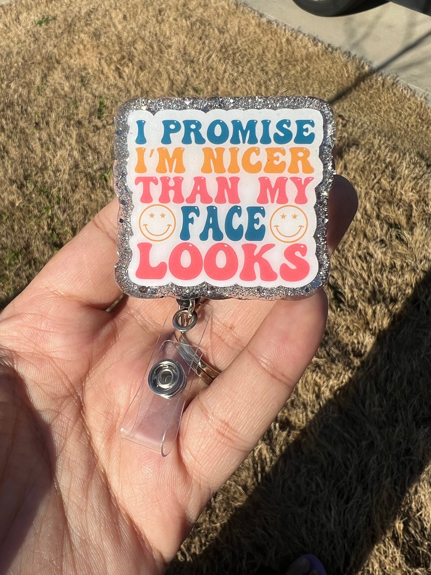 I Promise I'm Nicer Than My Face Looks Badge Reel | Funny Badge Reel | RBF| Sassy Badge Reel | ID Holder | Interchangeable Badge Reel