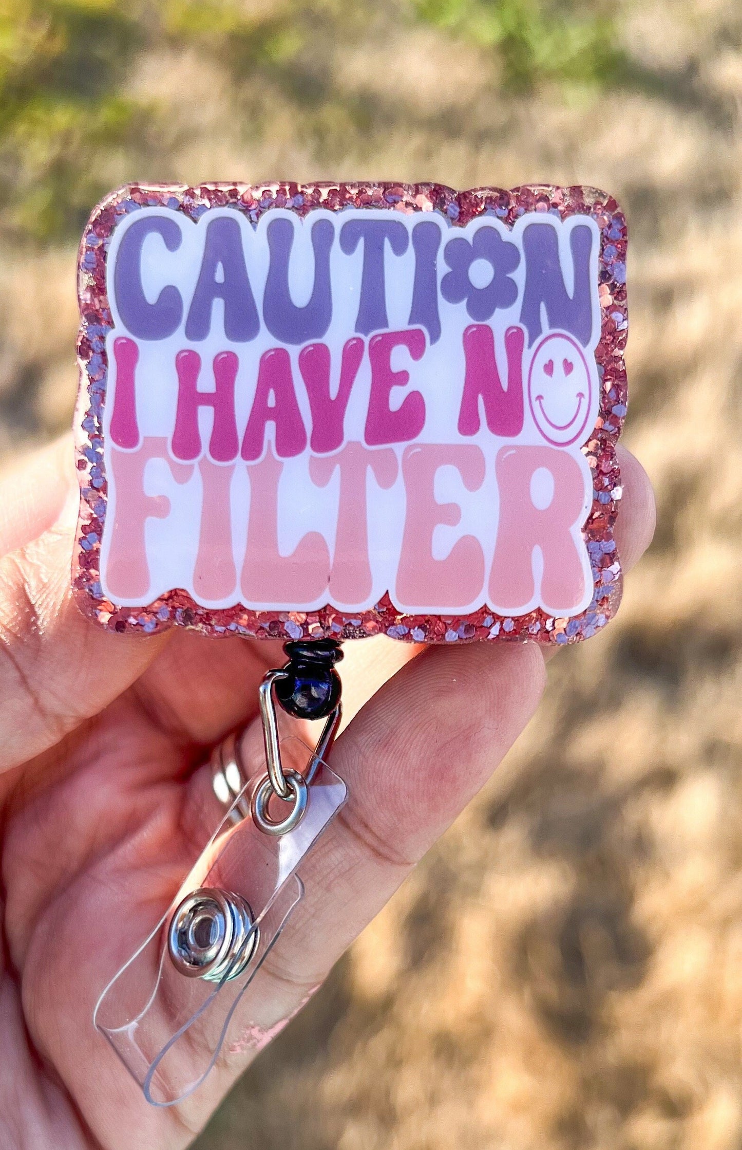 Caution I Have No Filter Badge Reel | Funny Badge Reel | Data Lover| Sassy Badge Reel | ID Holder | Interchangeable Badge Reel