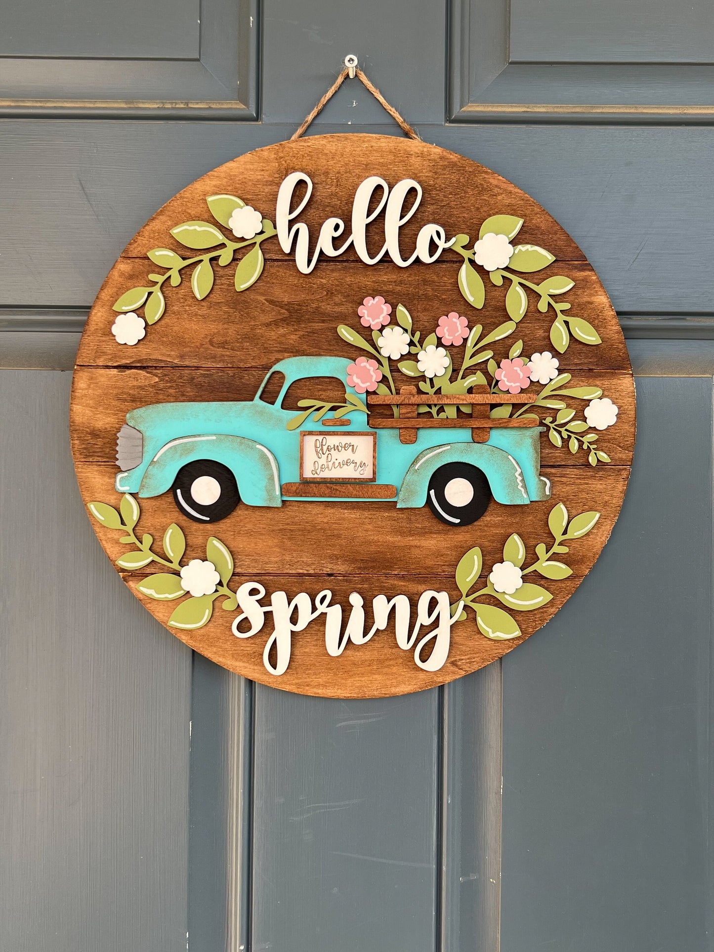 Flower Truck Door Hanger | Spring Door Hanger | Vintage Truck Door Hanger | Spring Decor