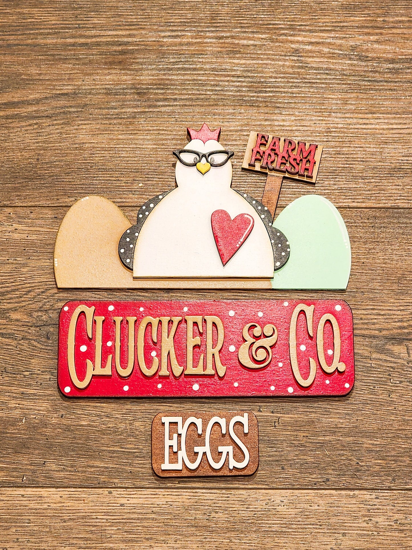 Clucker and Co Insert | Truck Door Hanger | Seasonal Decor | Tiered Tray Decor | Chicken Decor | Chicken Door Hanger