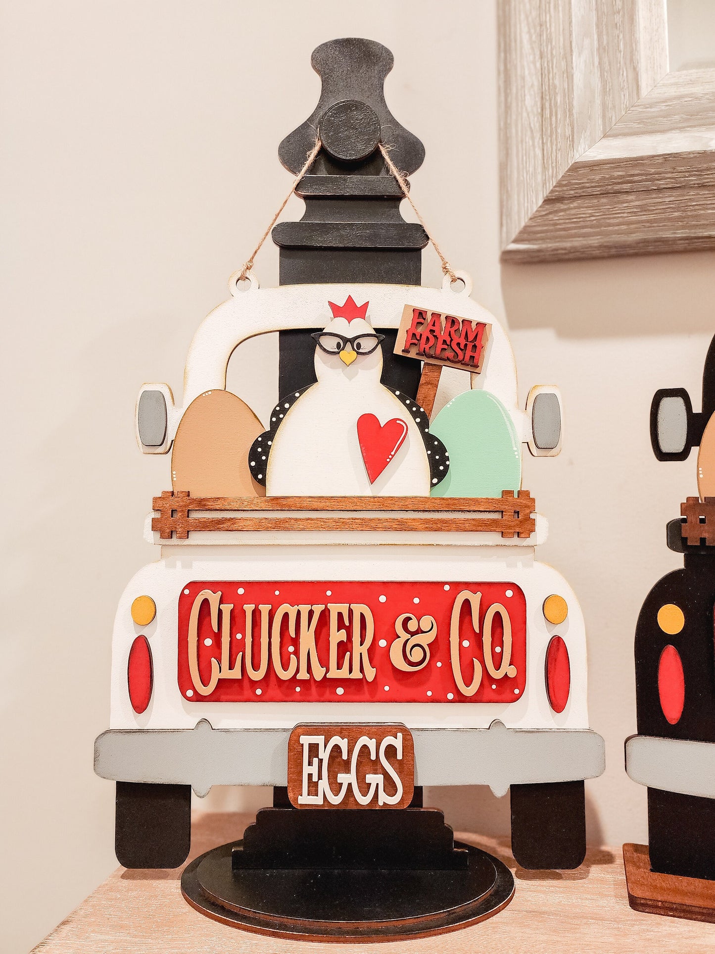 Clucker and Co Insert | Truck Door Hanger | Seasonal Decor | Tiered Tray Decor | Chicken Decor | Chicken Door Hanger