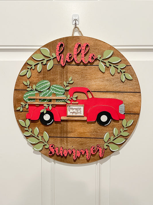 Hello Summer Door Hanger | Watermelon Truck Door Hanger| Vintage Truck Door Hanger | Summer Decor