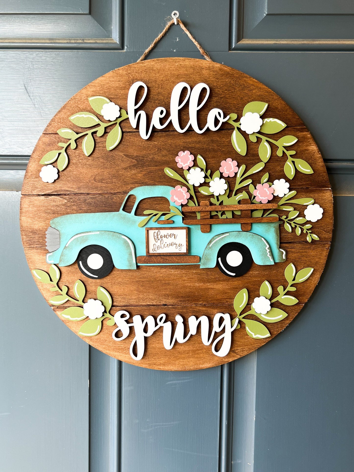 Flower Truck Door Hanger | Spring Door Hanger | Vintage Truck Door Hanger | Spring Decor