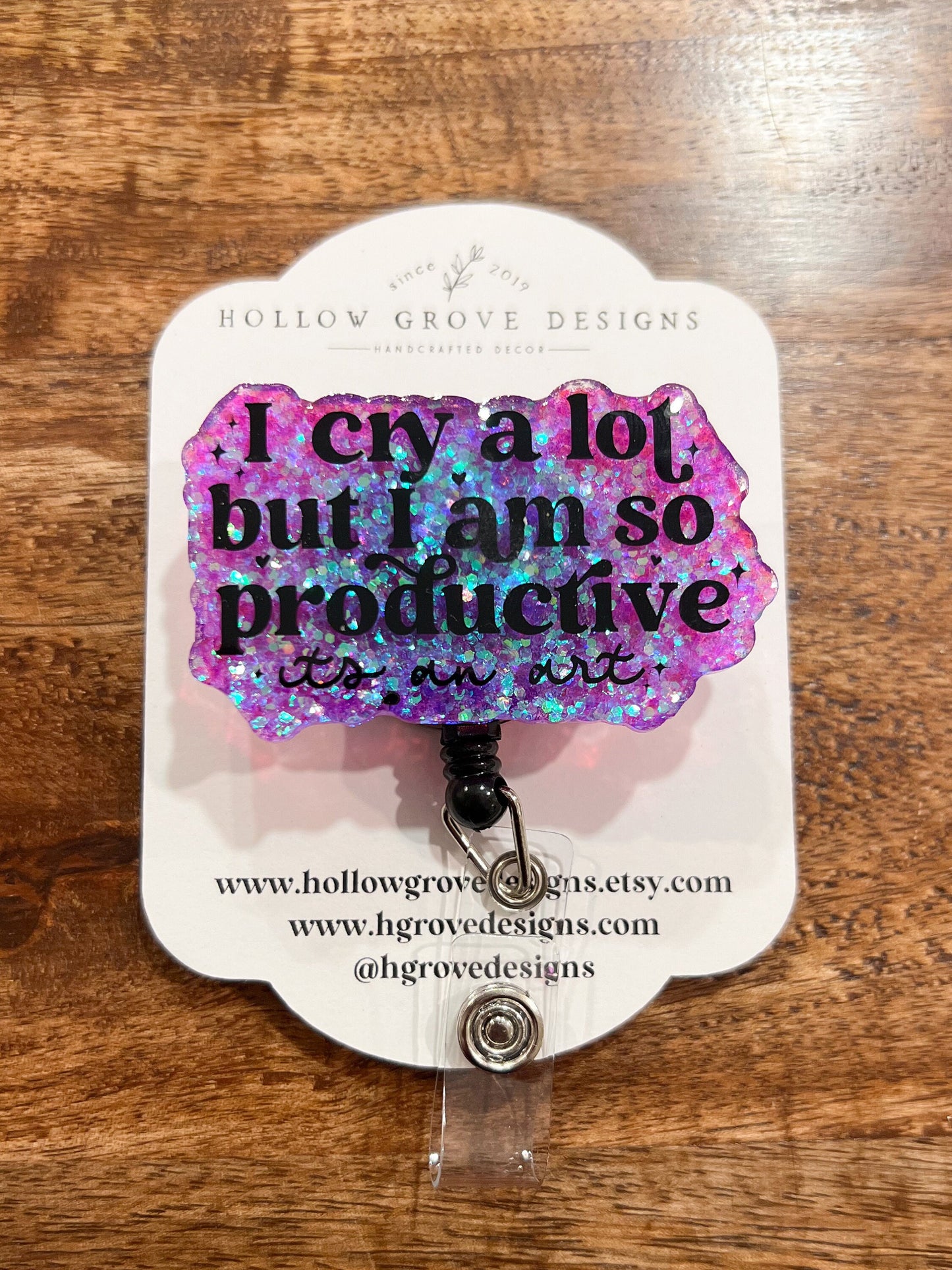 I Cry A Lot But Im So Productive Badge Reel| Type a Personality  Badge Reel| ID Holder | Interchangeable Badge Reel