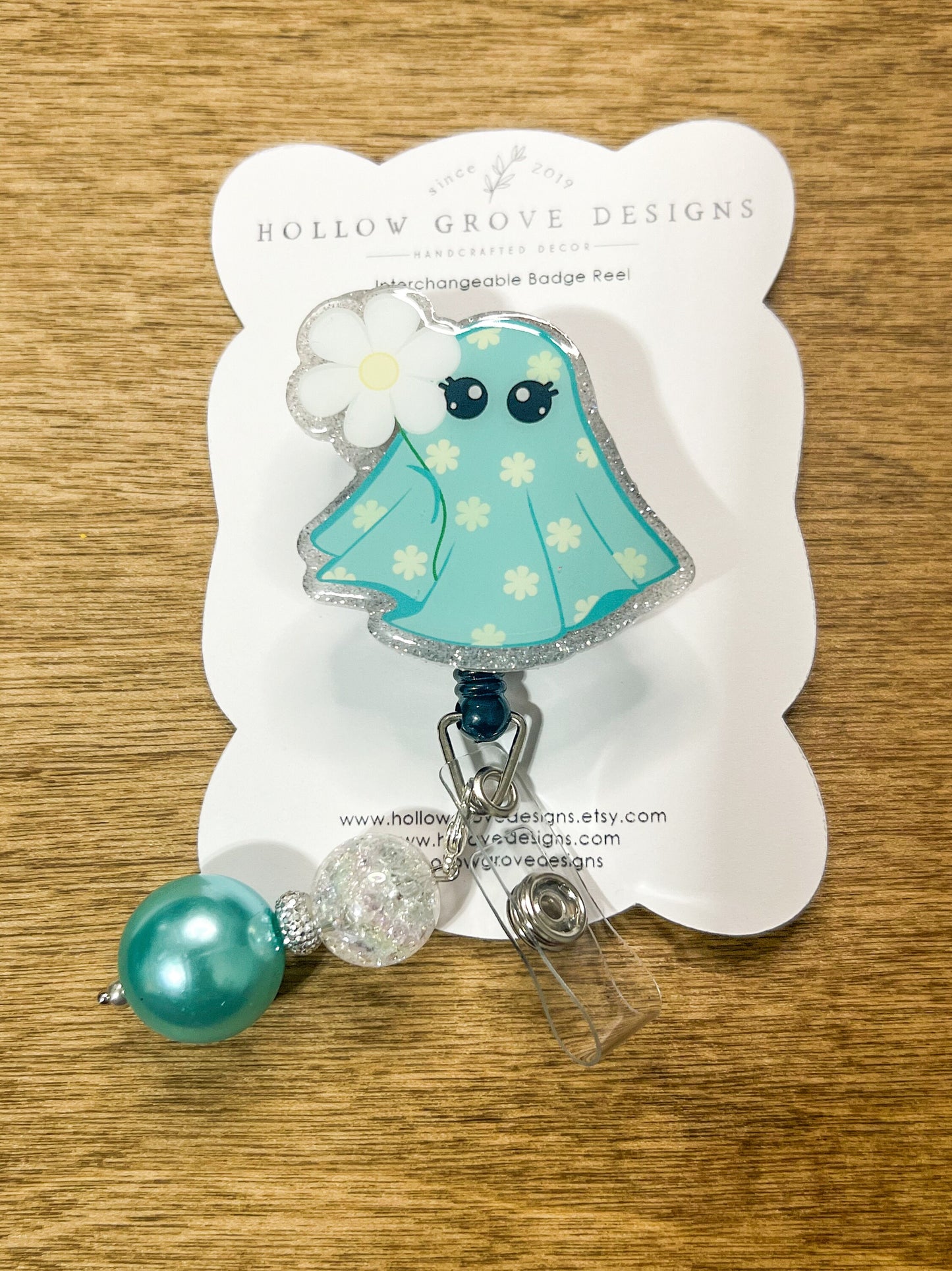 Spring Ghost Badge Reel | Spring Badge Reel Interchangeable | Decorative Badge Reel| ID Holder | Interchangeable Badge Reel