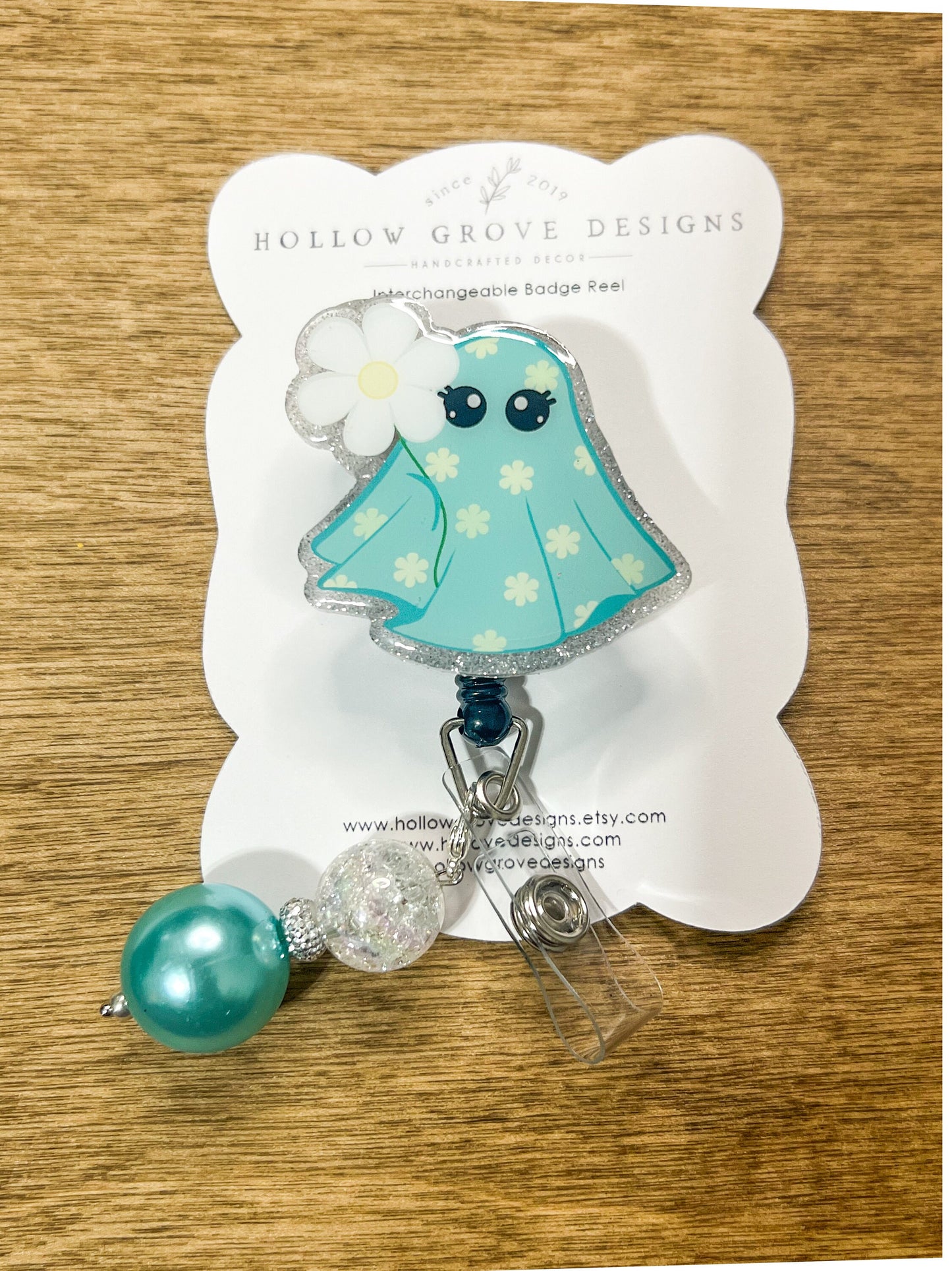 Spring Ghost Badge Reel | Spring Badge Reel Interchangeable | Decorative Badge Reel| ID Holder | Interchangeable Badge Reel