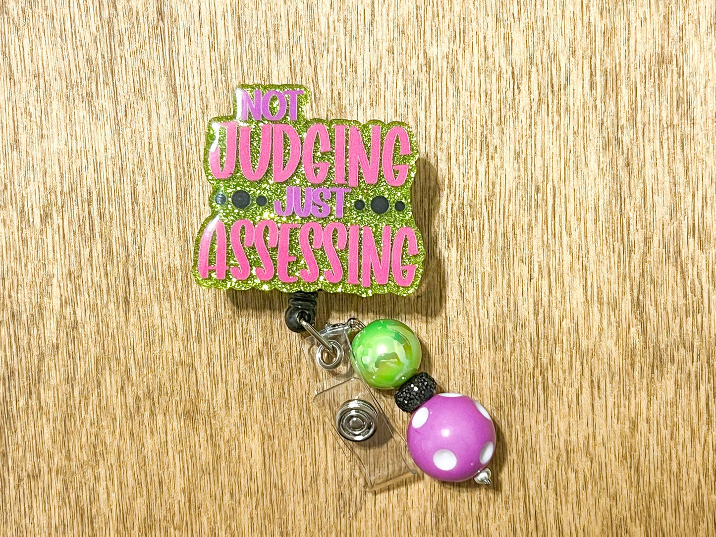 Not Judging Just Assessing Badge Reel| ID Holder | Beaded Badge Reel| Interchangeable Badge Reel| Therapist Badge Reel