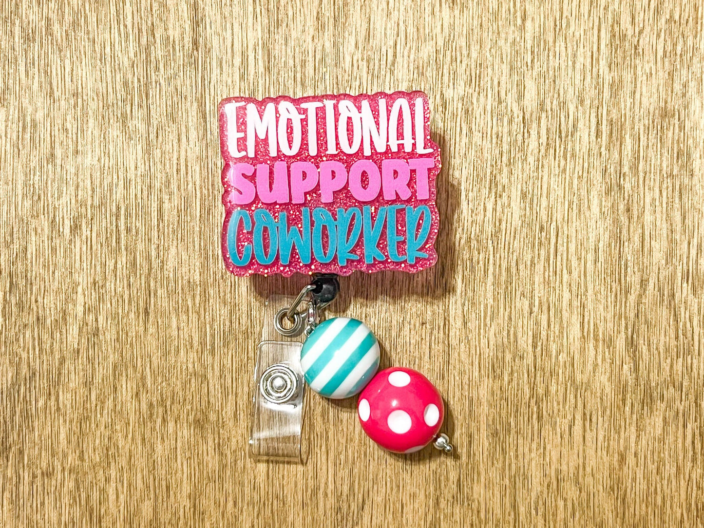 Emotional Support Co-Worker Badge Reel| ID Holder | Beaded Badge Reel| Interchangeable Badge Reel| Therapist Badge Reel | Co-Worker Gift