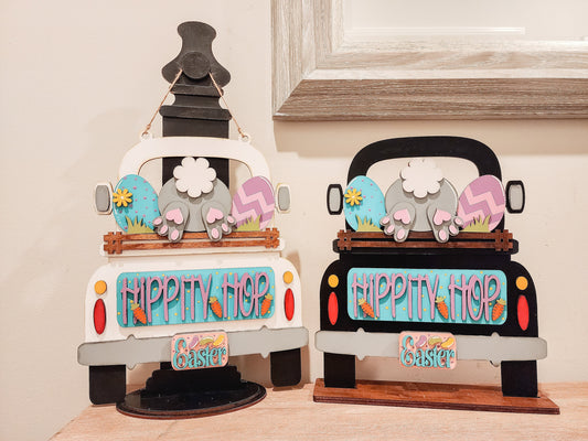 Hippity Hop Bunny Truck Insert | Truck Door Hanger | Seasonal Decor | Tiered Tray Decor | Spring and Easter Decor | Spring Door Hanger