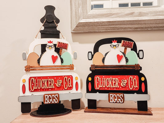 Clucker and Co Insert | Truck Door Hanger | Seasonal Decor | Tiered Tray Decor | Chicken Decor | Chicken Door Hanger