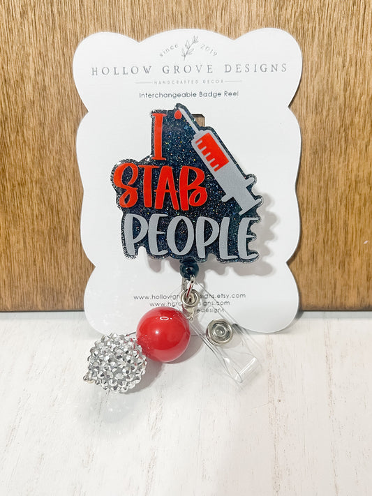 I Stab People Badge Reel| ID Hold | Phlebotomist Beaded Badge Reel| Interchangeable Badge Reel| Funny Badge Reel