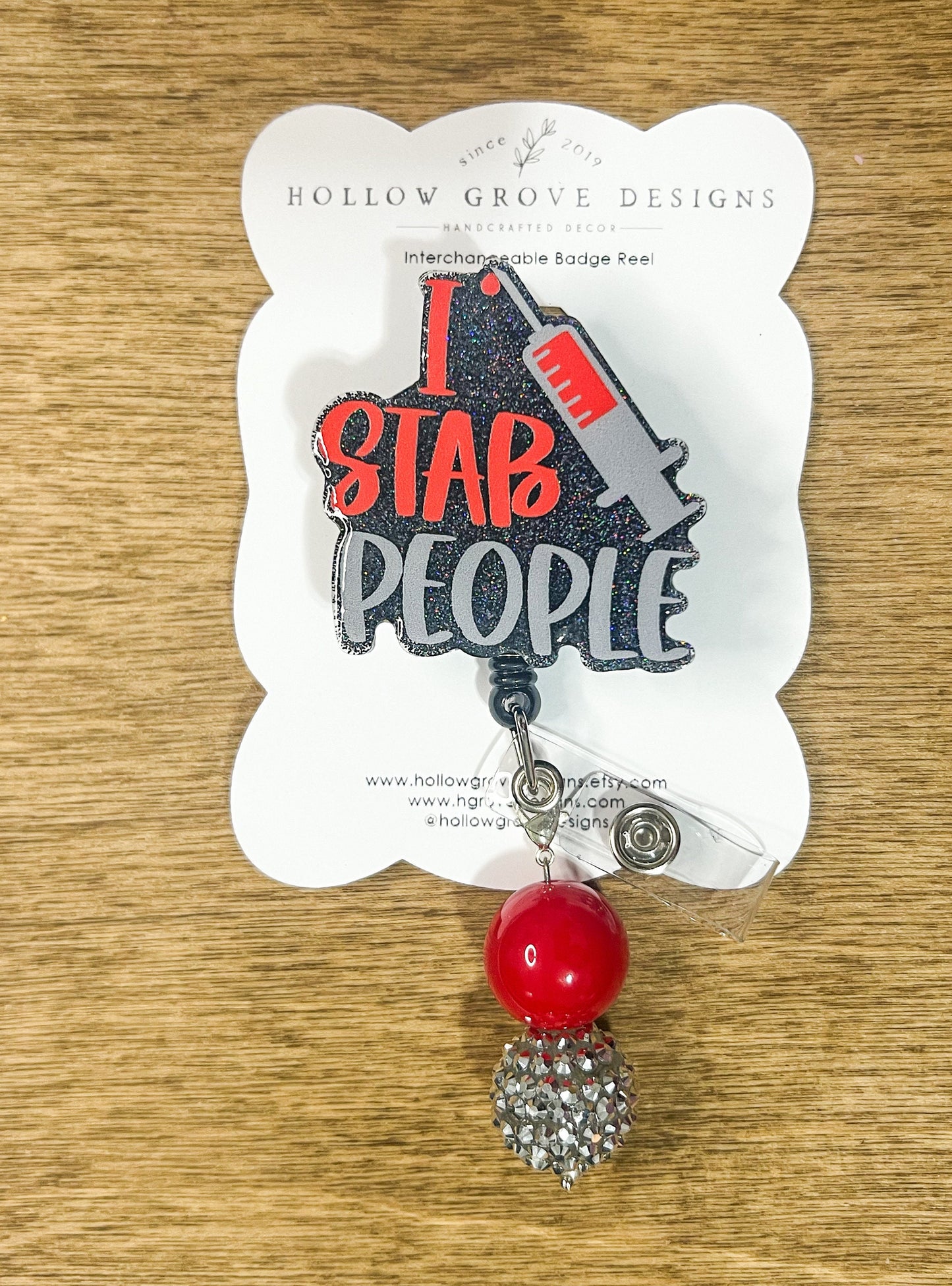 I Stab People Badge Reel| ID Hold | Phlebotomist Beaded Badge Reel| Interchangeable Badge Reel| Funny Badge Reel